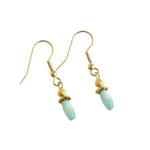 Teal Glass and Gold Earrings